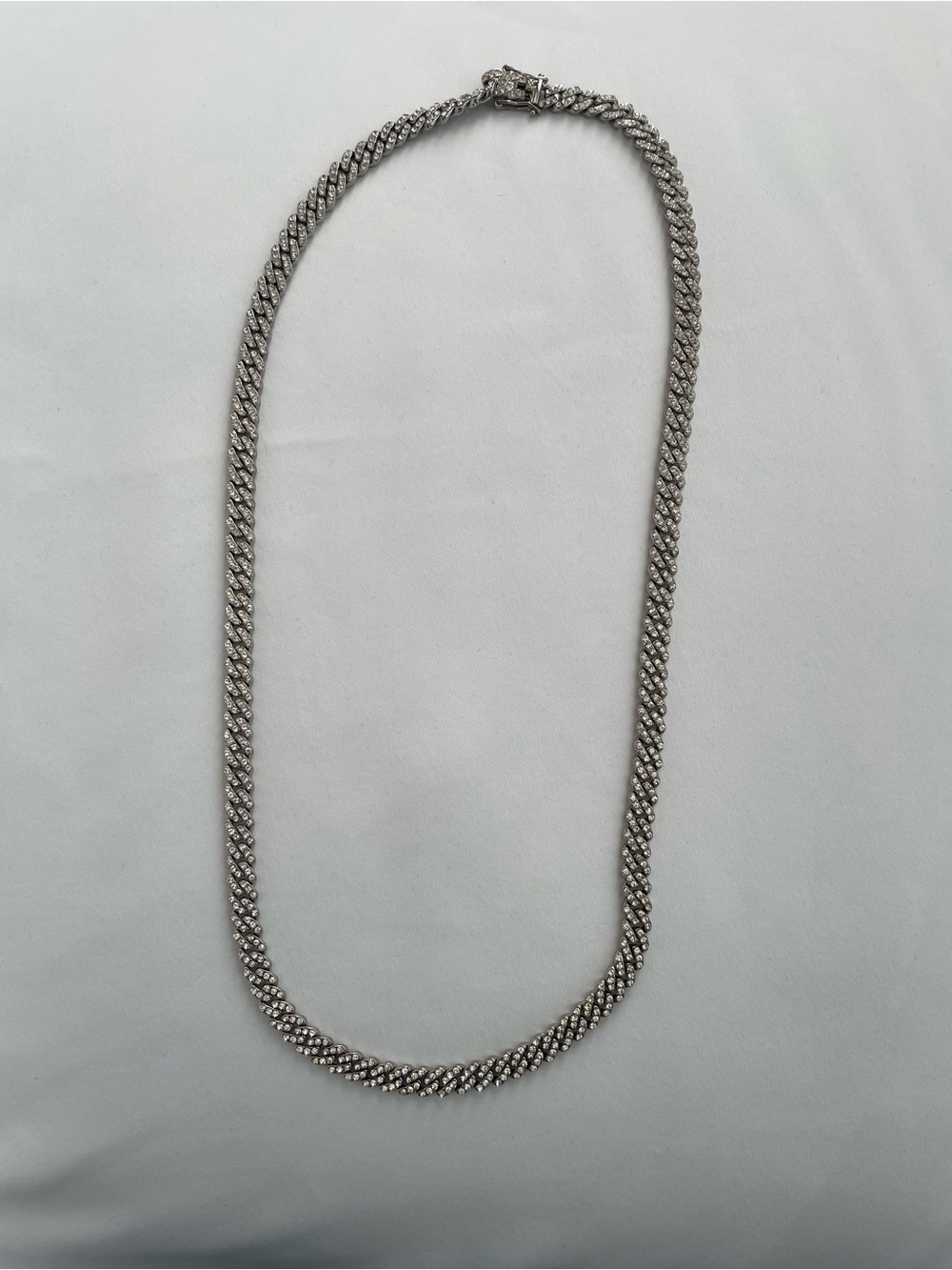 Iced Out Silver Cuban Link Chain Necklace 30 Inch Pave Rhinestone Unisex Miami